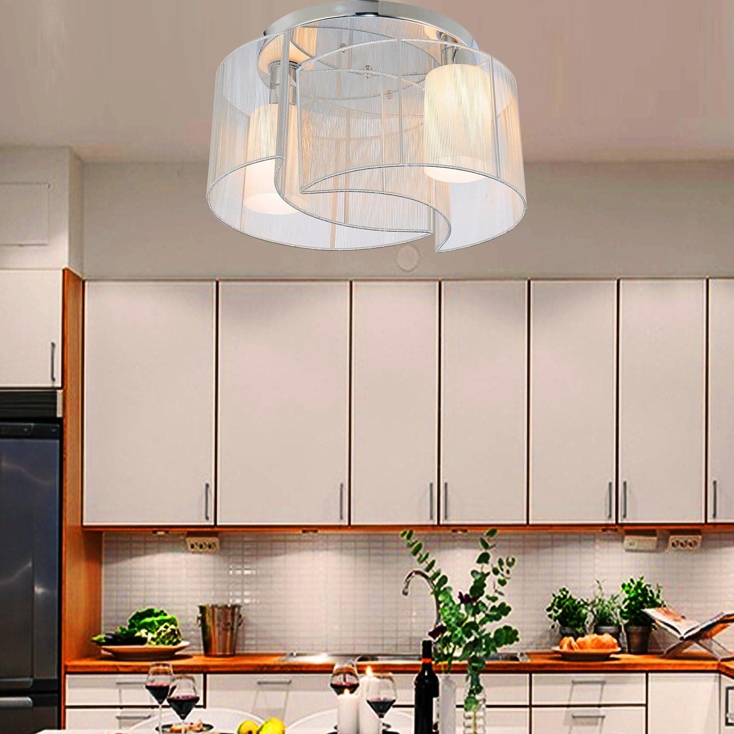 Simple and elegant 2-head crystal ceiling lamp for living room, European style bedroom ceiling lamp for living room (white)