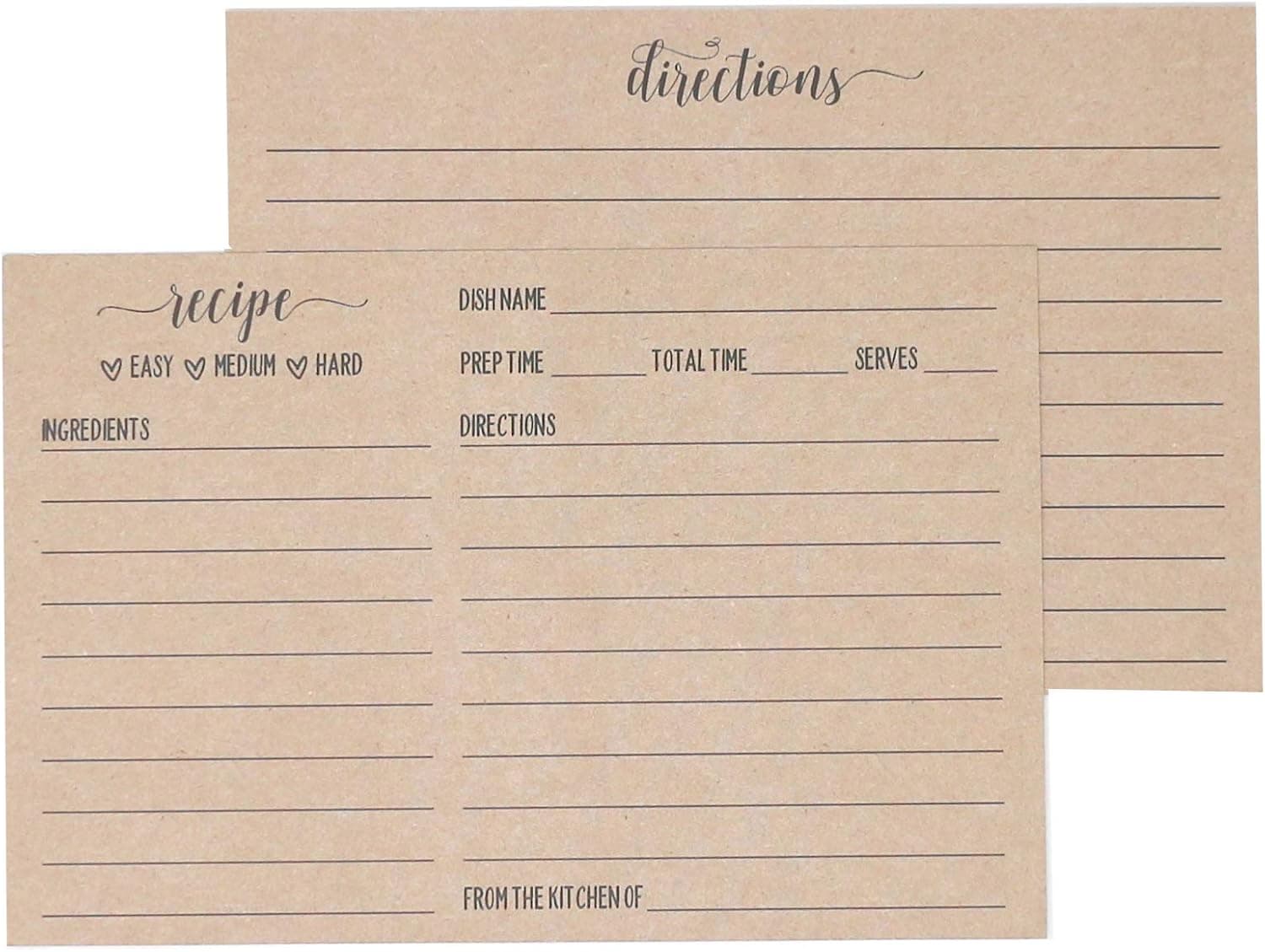 Kraft Rustic Recipe Cards | Made in the USA, Double-Sided Premium Cardstock | 4x6 inches (50 Count) by CaliRustic