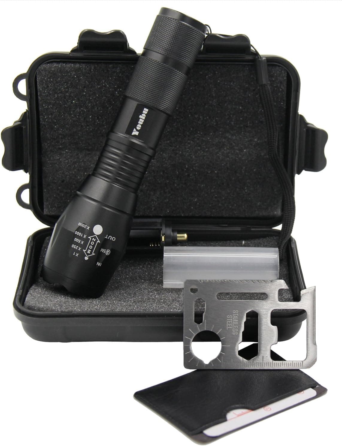 Youbu Portable Tactical LED Flashlight with Cree T6 1000 Lumens 5 Light Modes,Ultra Bright Pocket Torch for Hiking,Camping,Fishing-Free Survival Credit Card Tool