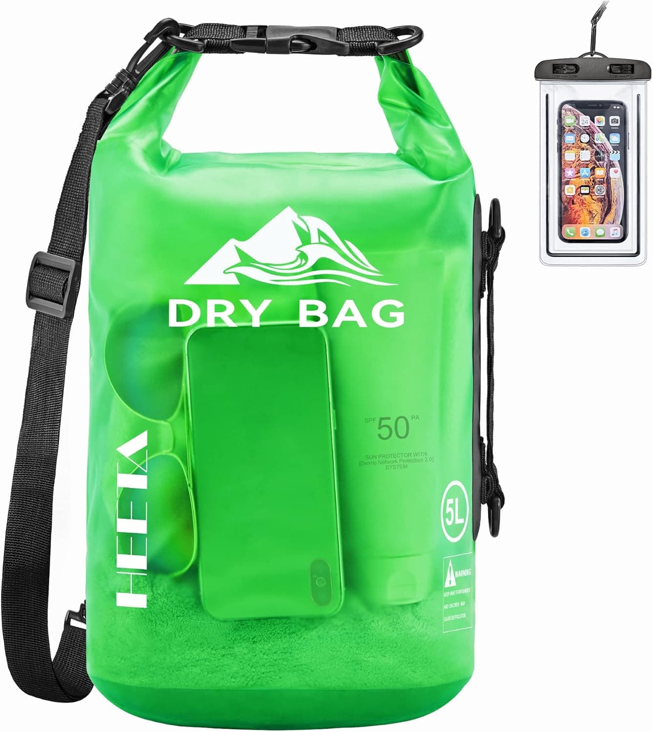HEETA Waterproof Dry Bag for Women Men, 5L/10L/20L/30L/40L Roll Top Lightweight Dry Storage Bag Backpack with Phone Case for Travel, Swimming, Boating, Kayaking, Camping and Beach