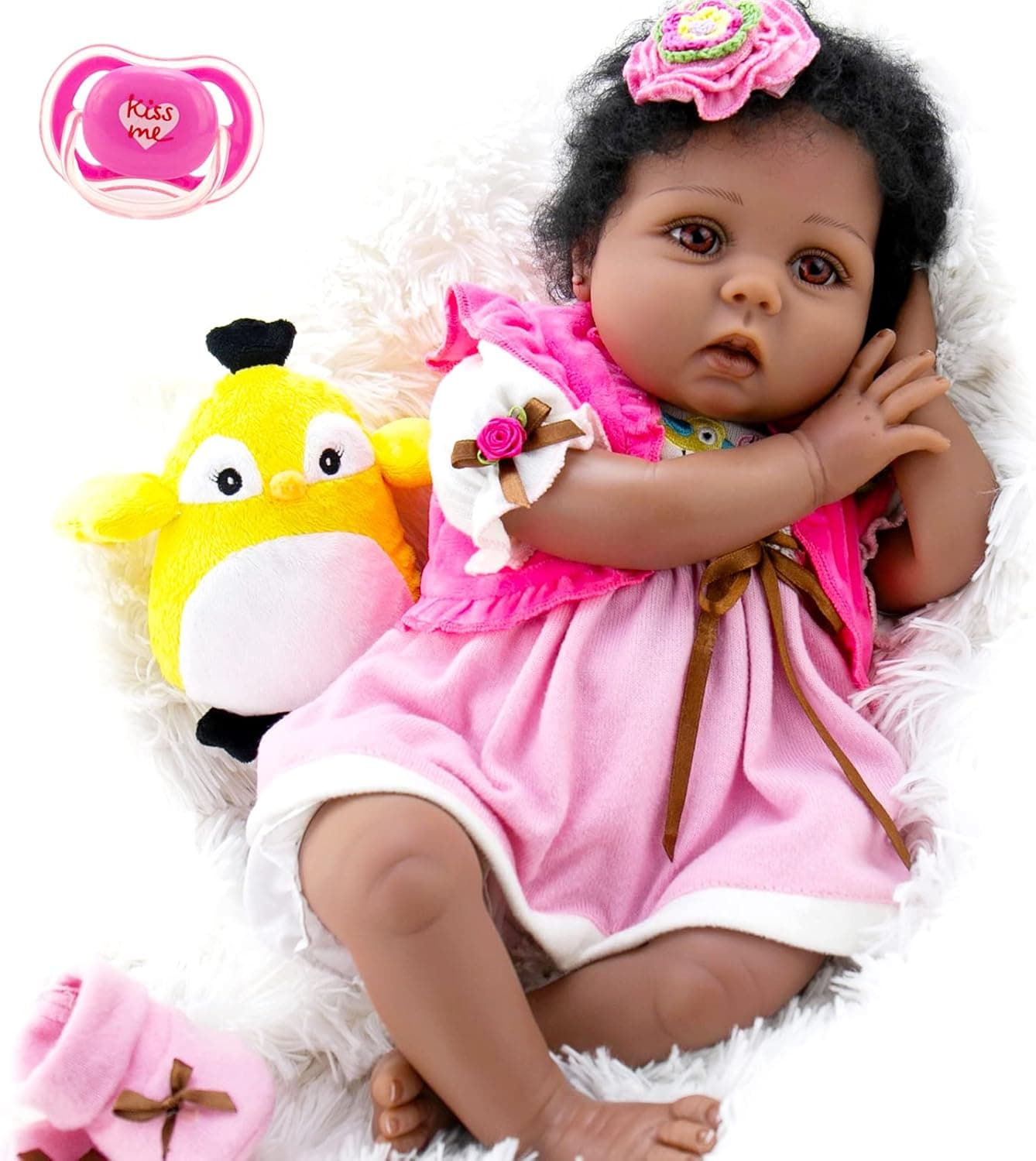 Aori Reborn Baby Dolls Black 22 Inch Realistic African American Newborn Girl Weighted Reborn Baby with Sunny Bird Gift Accessories