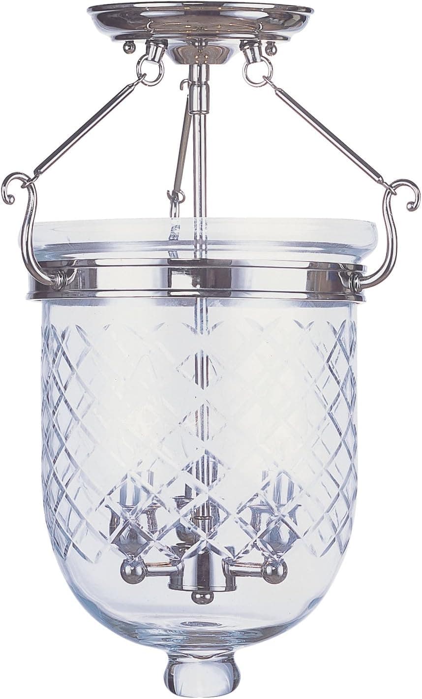 Livex Lighting 5072-35 Flush Mount with Clear Diamond Glass Shades, Polished Nickel