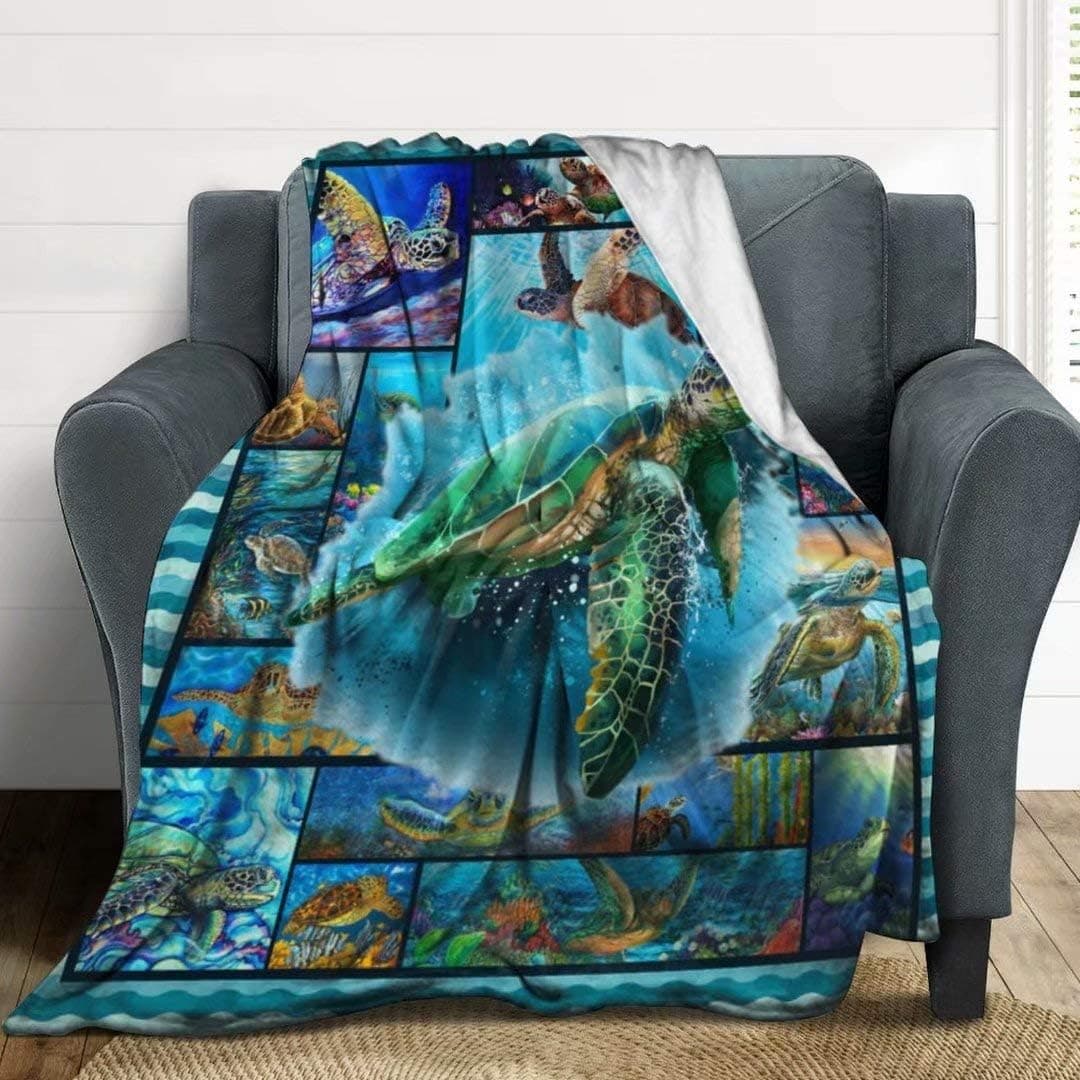 LORBUK Sea Turtle Plush Fleece Throw Blanket,Ultra-Soft Cozy Warm Blankets Warm Bed Throws for Couch Sofa and Chair,50"X60"for Teens