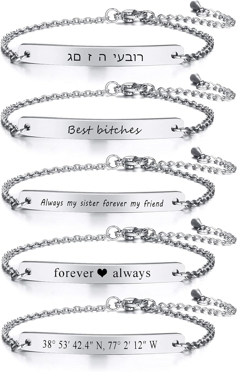 VNOX Customize Friendship Bridesmaid Couple Jewelry-Set for 2/3/4/5 Stainless Steel Coordinates Thin Bar Bracelet for Women Girls Daughter Bestie Christmas Gift