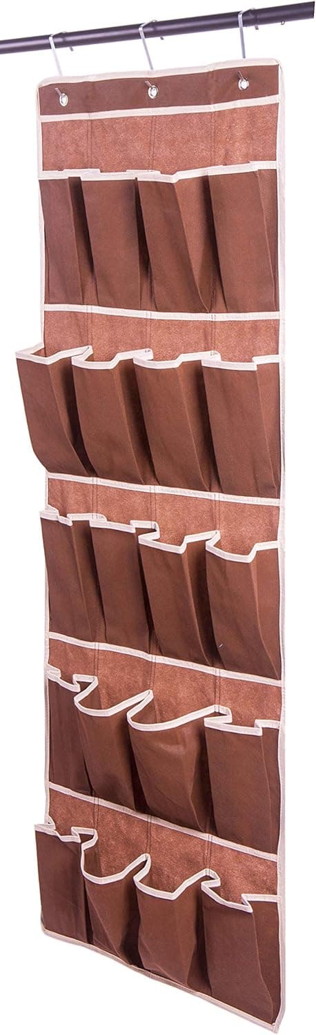 Amelitory Over the Door Shoe Organizer 20 Pockets Hanging Shoe Storage Fabric Coffee
