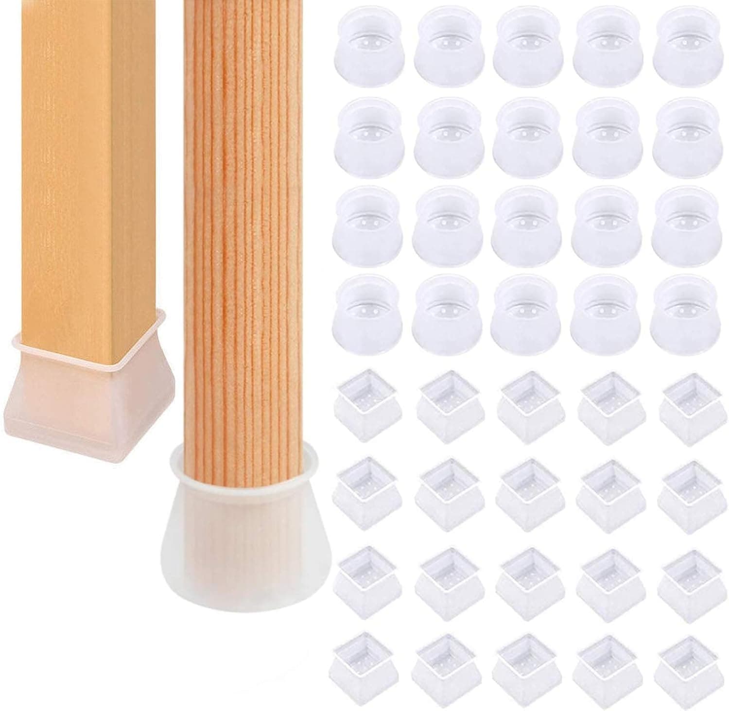 40 Pack Chair Leg Caps Silicone Floor Protector Furniture Table Feet Covers,Anti-Slip Chair Leg Protectors for Hardwood Floors,Furniture Silicon Protection Cover(20round caps+20 Square caps)