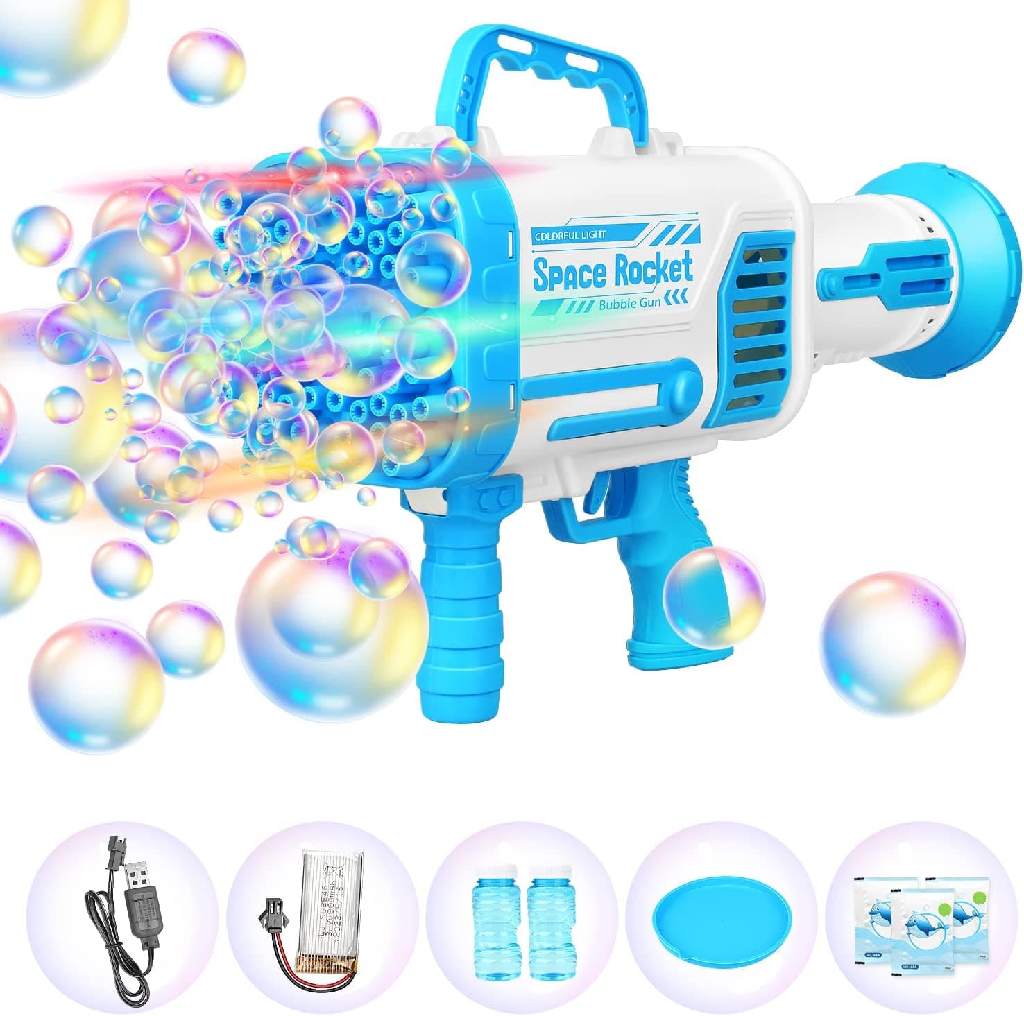 Bazooka Bubble Gun with Flash Lights|64 Holes Bubble Machine Gun for Kids Adults|Giant Bubble Machine Gun, Summer Outdoor Children's Toys - Best Gifts for 3 5 6 7 Year Old Boys and Girls,Adults