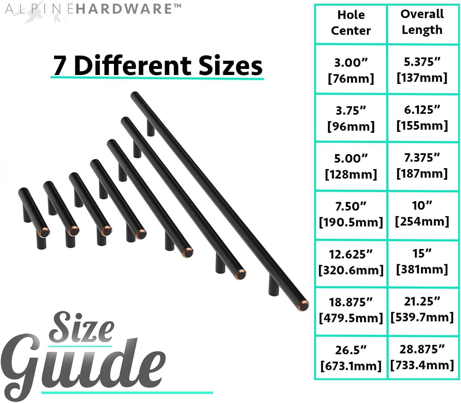 ALPINE HARDWARE Premium Solid Euro Style Bar Handle Pull-5Pack ~ 3 inch Hole Center & 5 3/8 inch Length Heavy Stainless Steel Handle Pull W/ Oil-Rubbed Bronze Finish-American Owned Cabinet Hardware