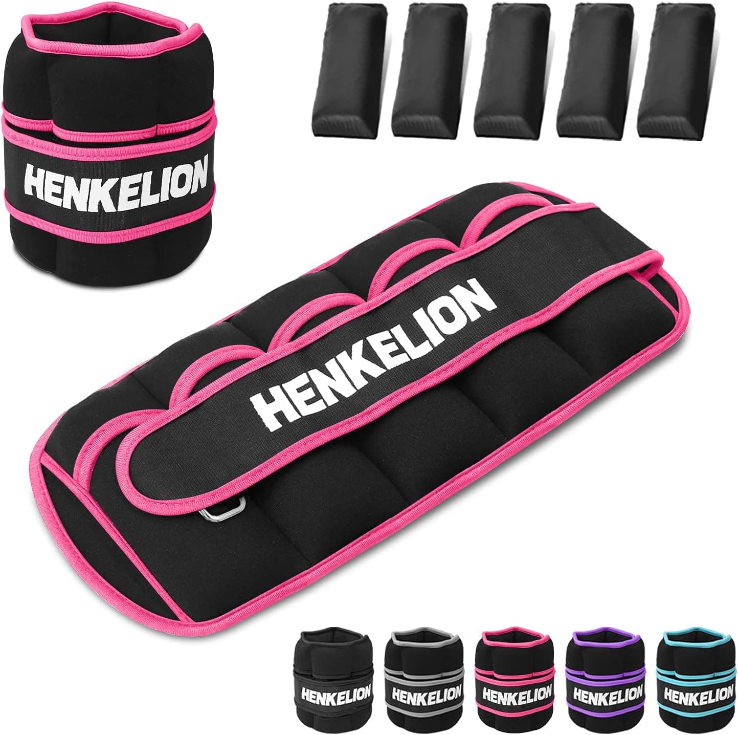 Henkelion 1 Pair 5 Lbs Adjustable Ankle Weights For Women Men Kids With Metal Loop, Strength Training Wrist And Ankle Weights Set For Gym, Fitness Workout, Running, Exercise Leg Weights - each 5 Lbs