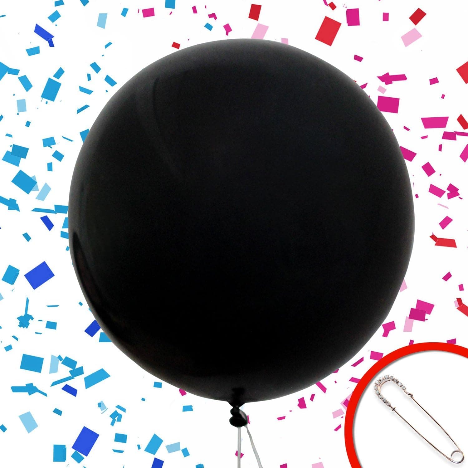 Baby Gender Reveal Balloon with Pink Confetti and Safety pin for Girl Jumbo 36" Black Balloon
