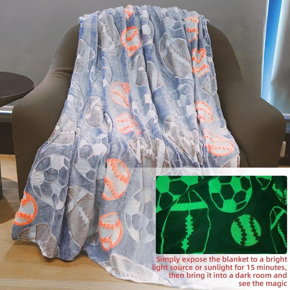 Glow in The Dark Throw Blanket ,Super Soft Fuzzy Fluffy Plush Fleece,Decorated with Stars and Words of Healing, Valentine's Day , Birthday Gift for Girls Boys Kids Teens Toddler, Gray,51"x 62" (0502)