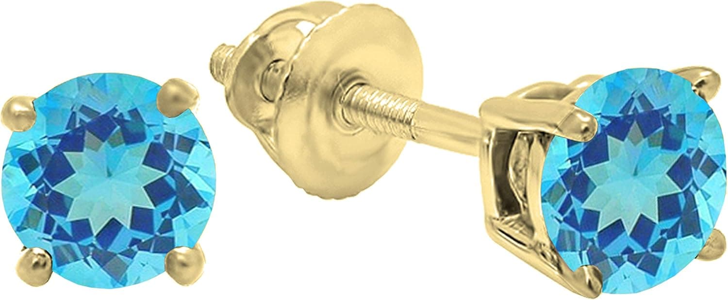 Dazzlingrock Collection 5.5mm Each Round Gemstone Ladies Solitaire Stud Earrings, 14K Gold