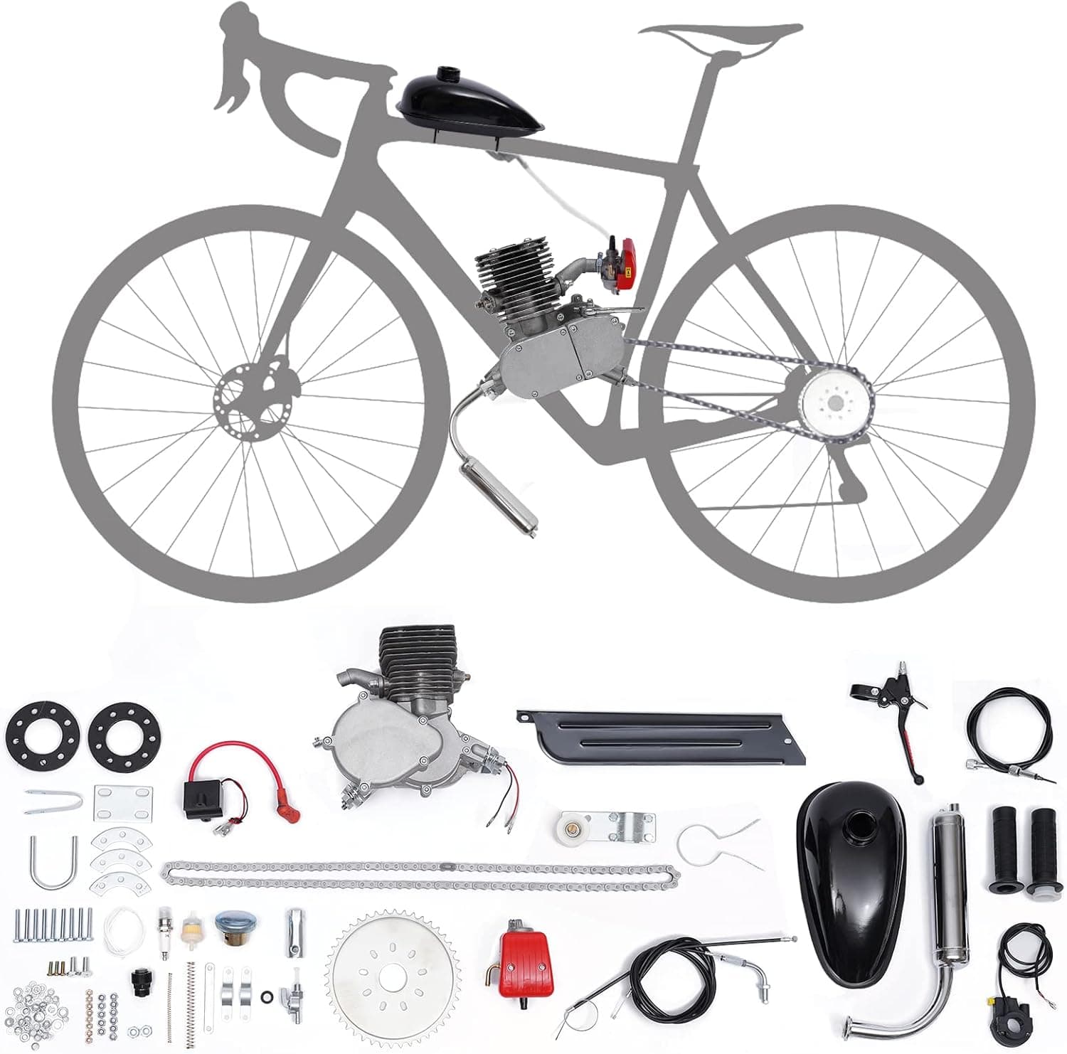 Frederimo 100cc Bicycle Engine Kit, 2-Stroke Gas Motor Bike Kit Air-Cooling Bicycle Motorized Full Set Super Fuel-efficient for Most 26" /28" Bikes Bicycle Scooter…