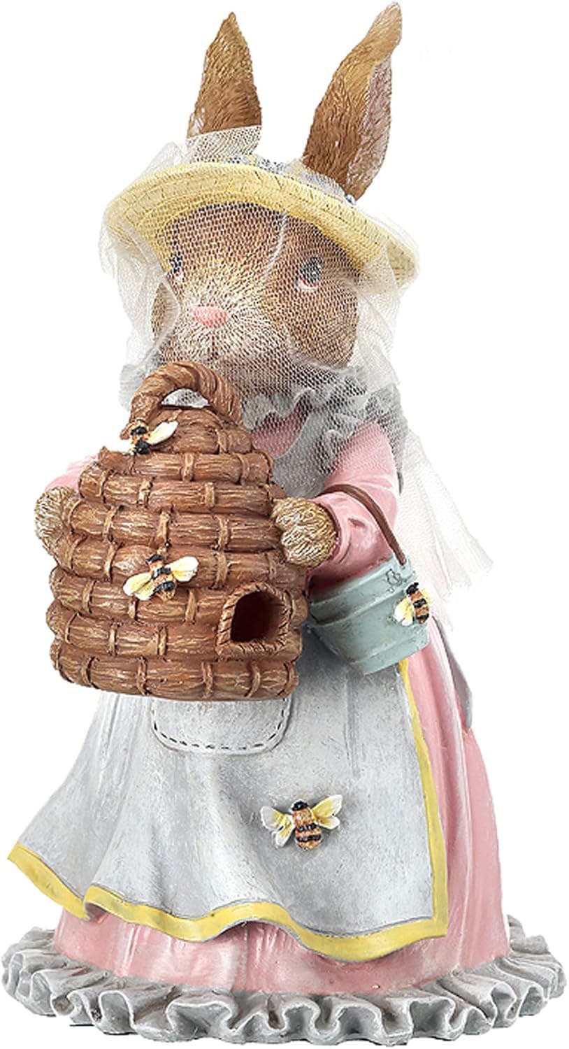 Regency International Bunny with Beehive Figurine, 9.5 inches, Resin, Multi-Color