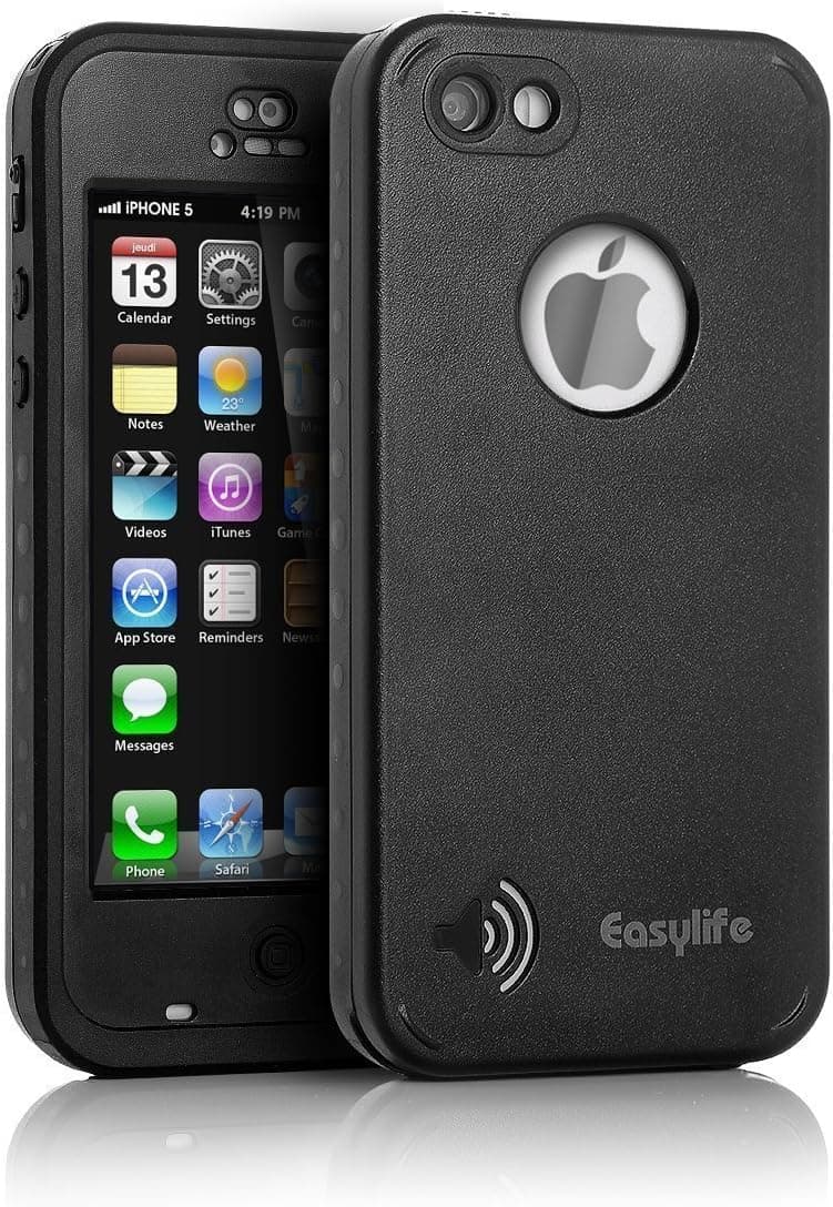 Easylife iPhone SE Waterproof Case, IP68 Certified Ultra-Thin with Built-in Screen Protector Extreme Durable Waterproof Shockproof Full Sealed Perfectly Fit iPhone 5/5S/SE (Blue) (Black)