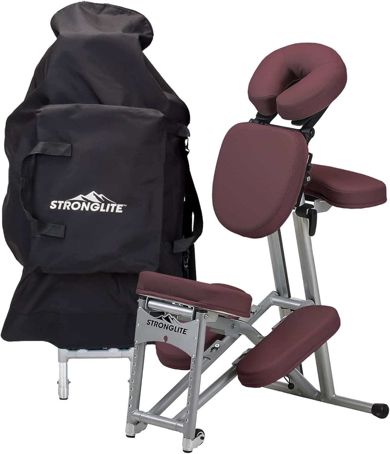 StrongLite Portable Massage Chair Ergo Pro II - Ultra-Strong, Lightweight, Folding Tattoo Spa Massage Chair with Wheels & Carry Case (600lbs Working Weight)
