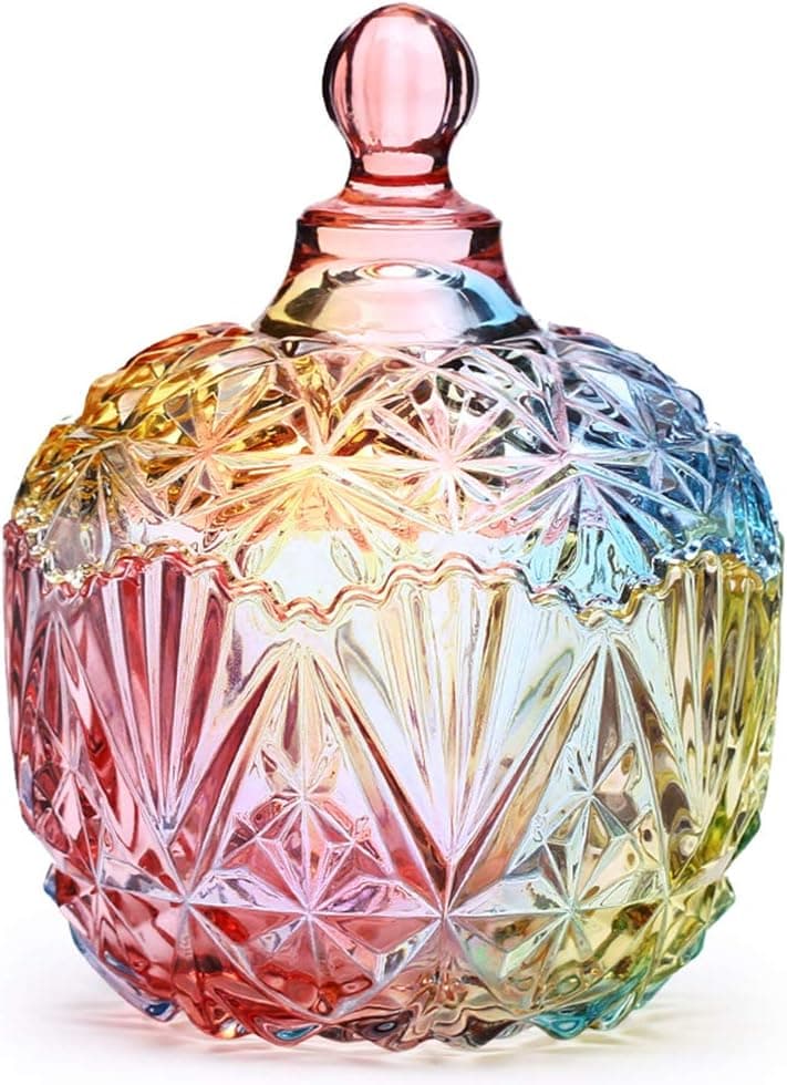 Danmu 1Pc Colorful Glass Storage Jar with Lid Candy Cookie Jar Jewelry Box Buffet Jar Biscuit Containers (750ml / 26oz)