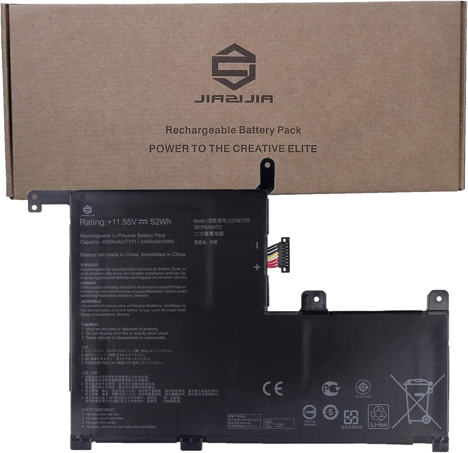 JIAZIJIA C31N1703 Laptop Battery Replacement for Asus Zenbook Flip UX561UA Series Notebook C31P0J1 Black 11.55V 52Wh 4550mAh