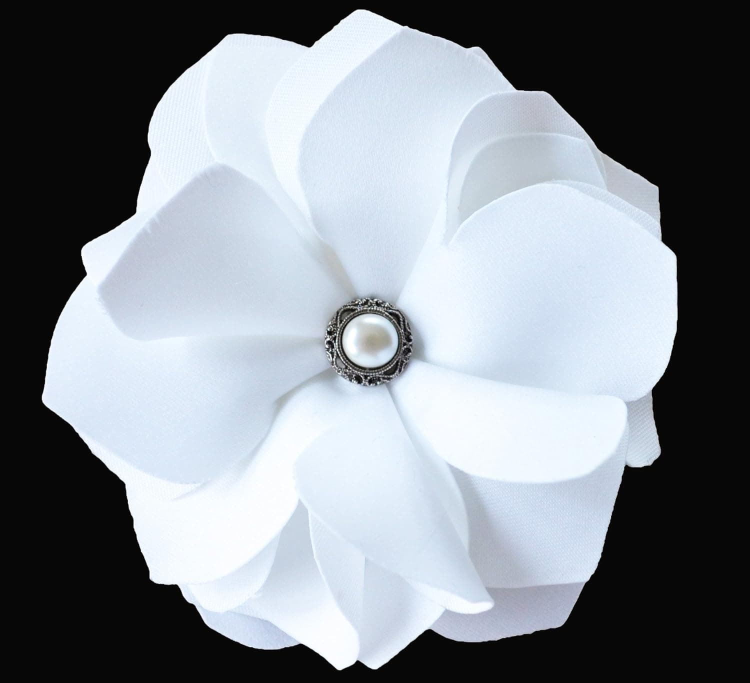 NEW Wedding White Satin Flower Hair Clip/brooch with Vintage Pearl Embellishment
