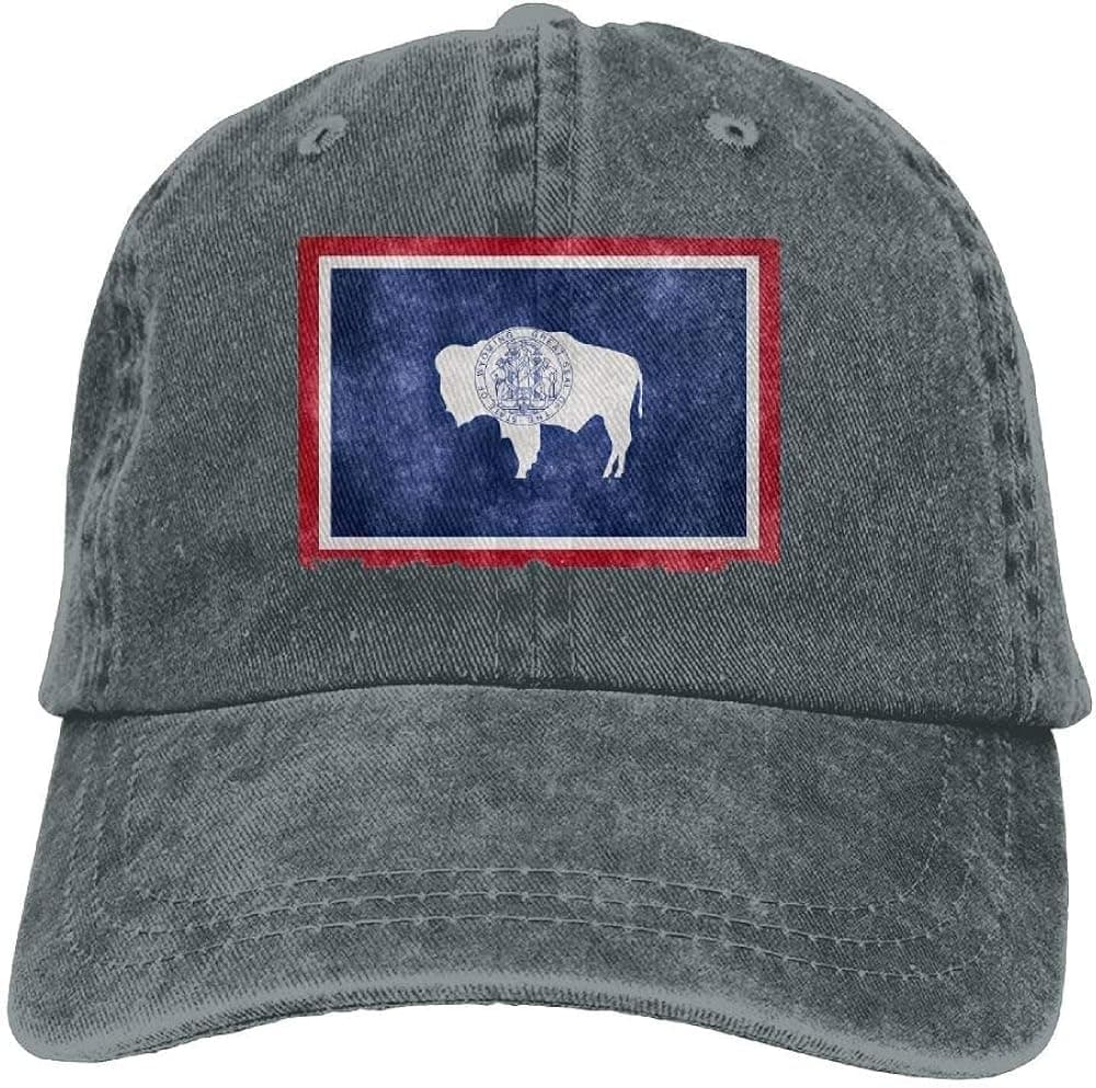 UYILP Vintage Wyoming Flag Unisex Adjustable Baseball Caps Denim Hats Cowboy Sport Outdoor