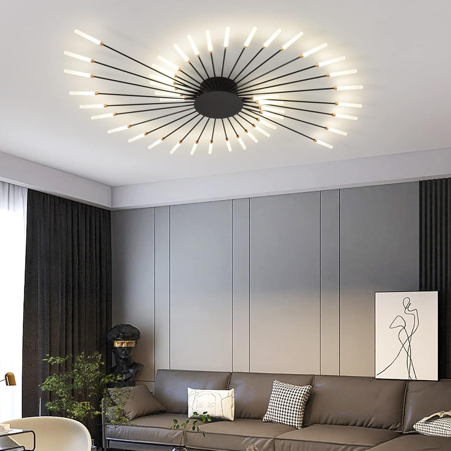 DZZIT Modern Ceiling Light, 3000K/4000K/6000K Light Color Switchable, Flush Mount Ceiling Light Acrylic Lampshade Chandelier, for Children's Room, Bedroom, Living Room (Black, 42 Heads)