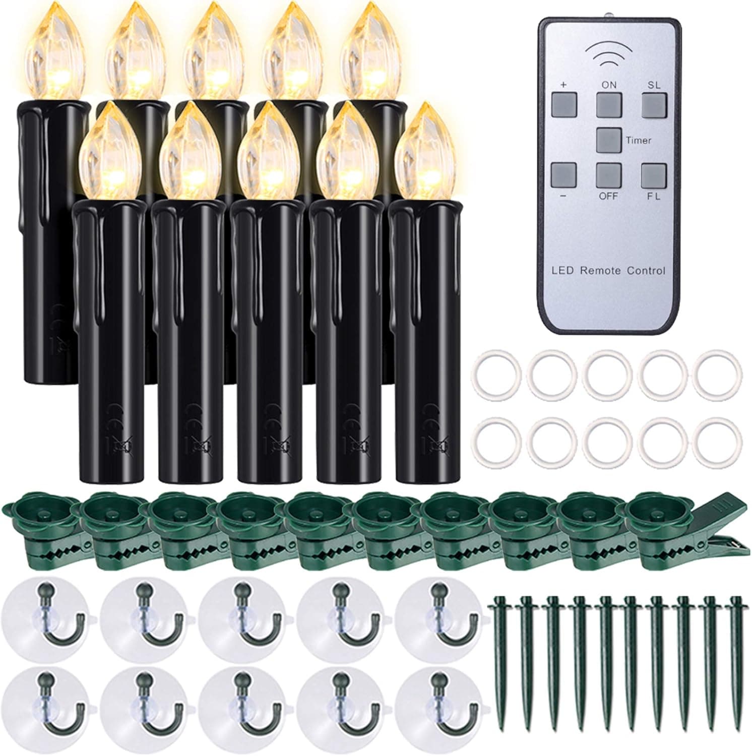 PChero Battery Operated Taper Candles, Flickering Flameless Tapered Candlesticks with Remote Timer, 10pcs Dripless Warm White LED Handheld Candles Lights for Church Wedding Party Decor