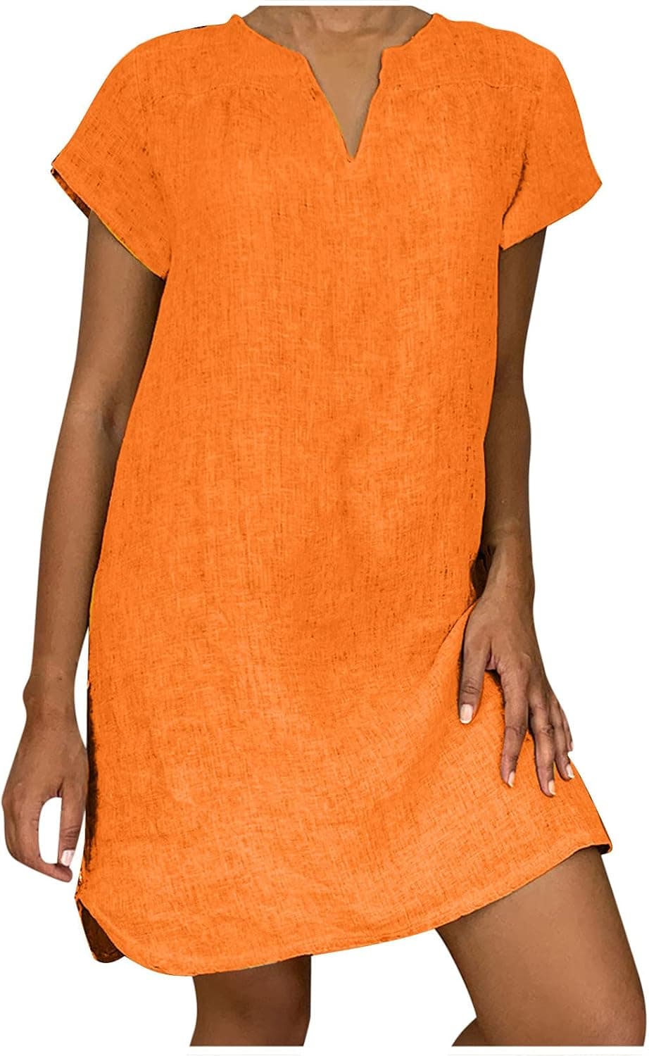 Womens Dresses Summer Casual Cotton Linen Sundress Short Sleeve Short Sleeve T-Shirt Dress Solid Mini Shift Dresses