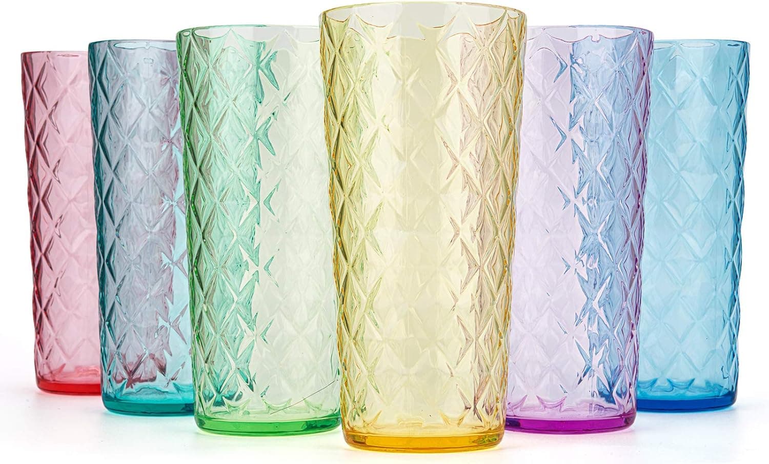 KX-WARE Mixed Drinkware Sets, 21-ounce Acrylic Glasses Plastic Tumbler with Rhombus Design, set of 6 Multicolor