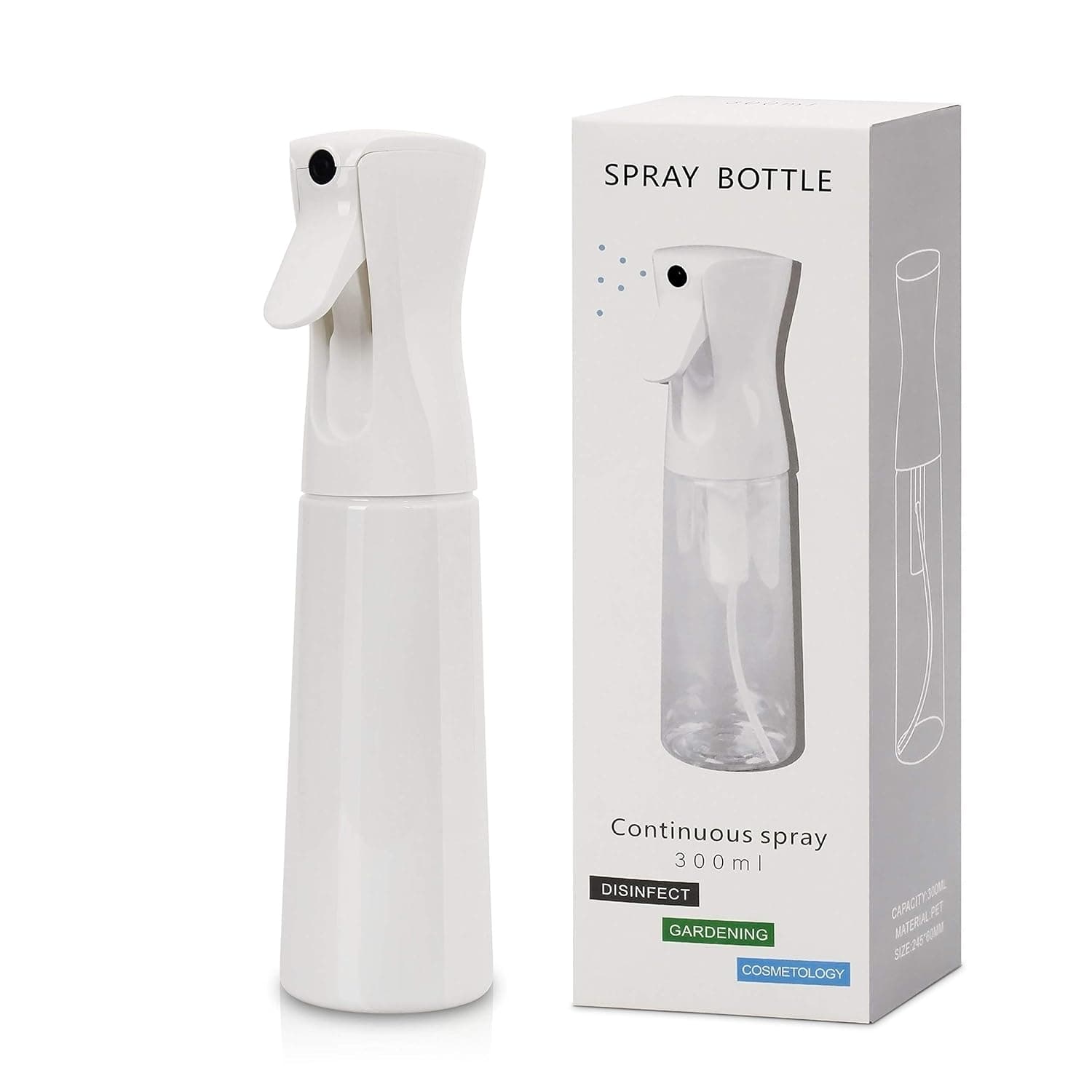 Lusecarl Hair Spray Bottle Continuous Water Mister Spray Bottle Empty Aerosol Fine Mist Curly Hair Spray Bottle for Taming Hair, Hairstyling, Plants, Pets, Cleaning (300ml/10oz, White)