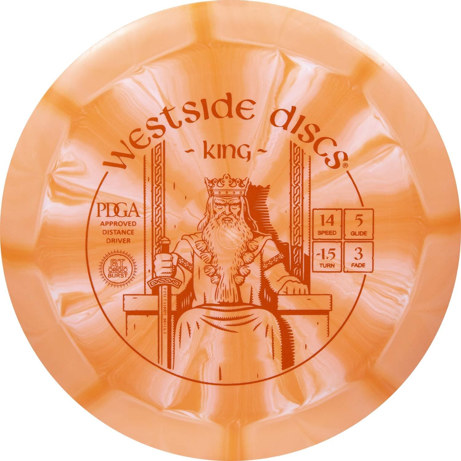 Westside Discs Origio Burst King Disc Golf Driver | Maximum Distance Frisbee Golf Driver | Easy Distance for Beginners | 170g Plus | Stamp Color and Burst Pattern Will Vary
