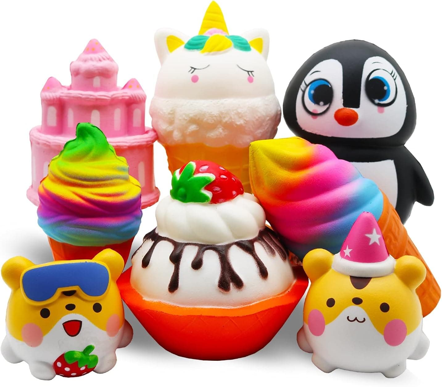 Yoaushy Jumbo Squishies Toys Set,8 Pack Slow Rising Squishy for Kids,Kawaii Soft Unicorn Ice Cream Cake for Girls Pinata Filler Stocking Stuffer Classroom Treasure Box Prize Rewards