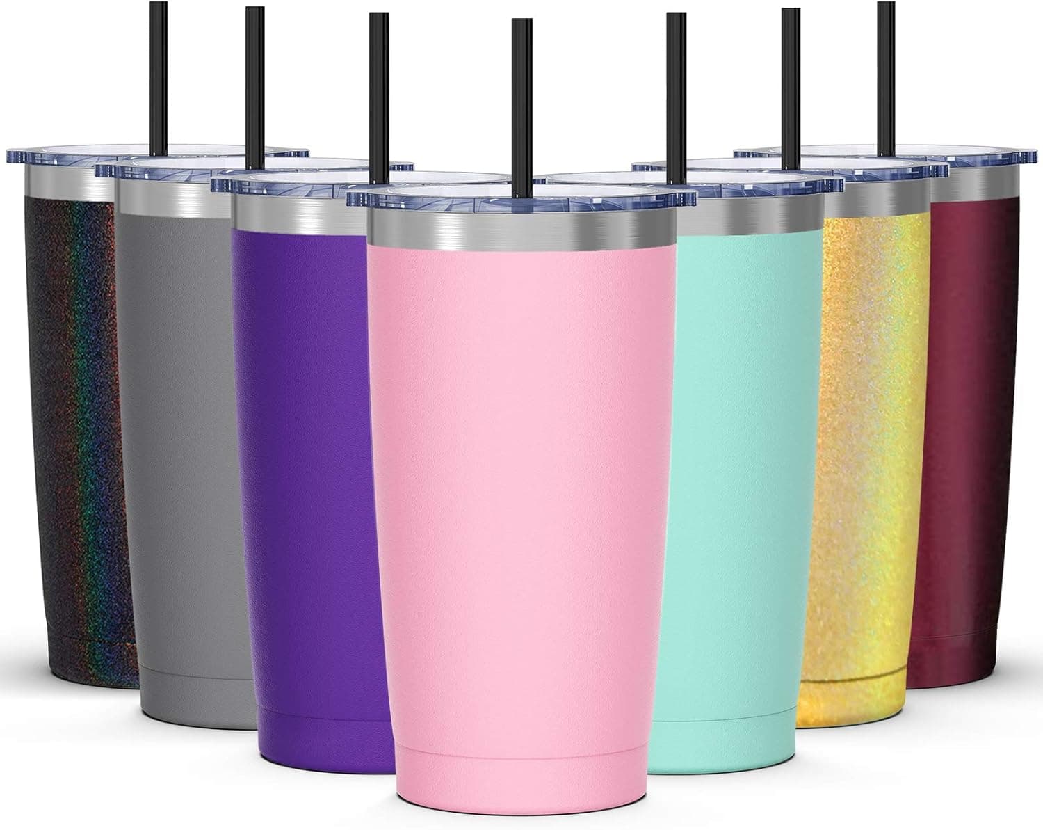 20oz Tumbler with Splash Proof Sliding Lid, Bastwe Stainless Steel Vacuum Insulated Travel Mug Tumbler with Straw, Double Wall Coffee Mug, Thermal Cup for Hiking, Camping & Traveling (Pink)