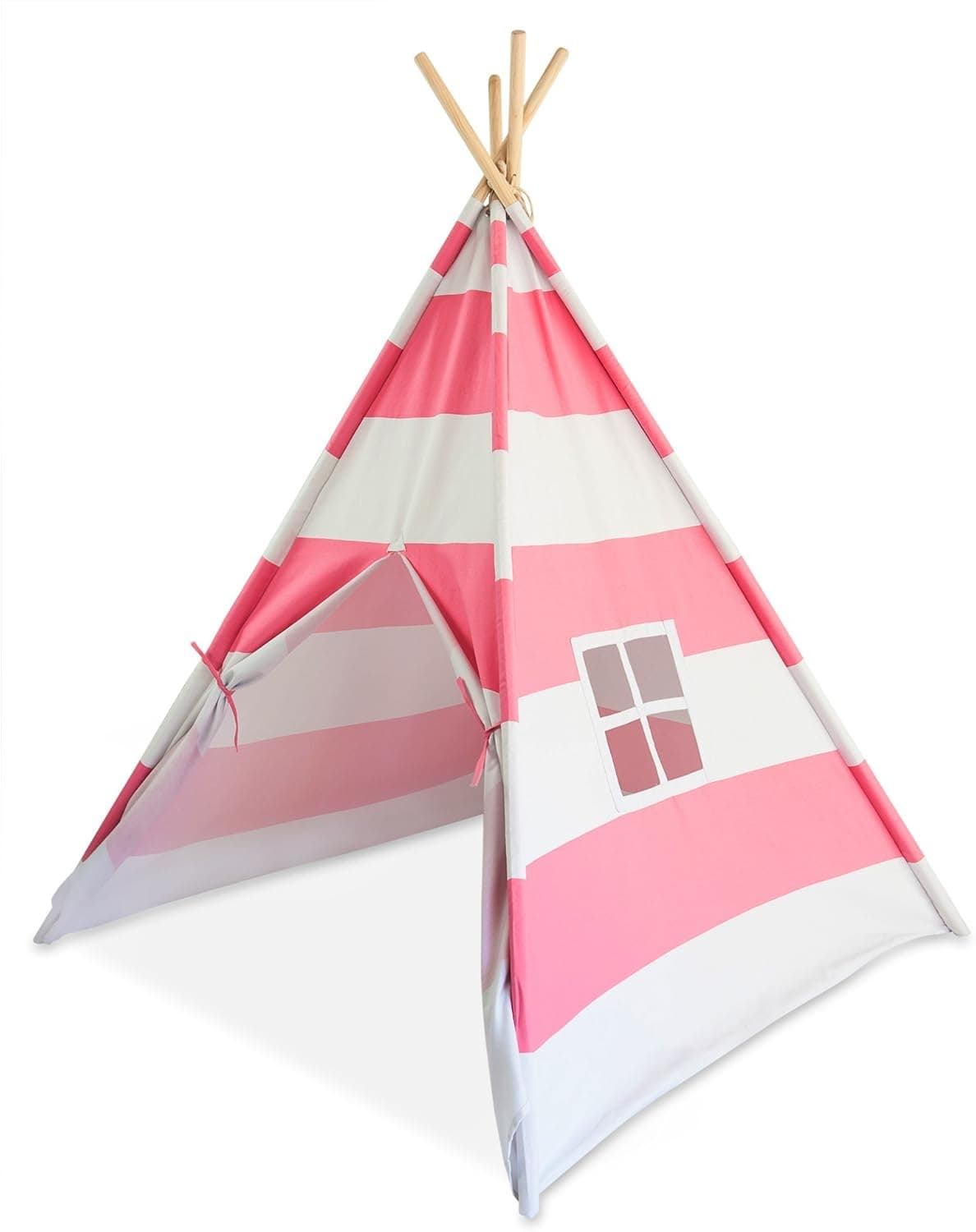 Premium, Deluxe Kids Indoor Teepee Tent with Thick Canvas Fabric, Peek-a-Boo Window, Tiebacks, Covered Pole Sleeves, and Canvas Carry Case -by Tiny Hideaways (Bubble Gum Pink)