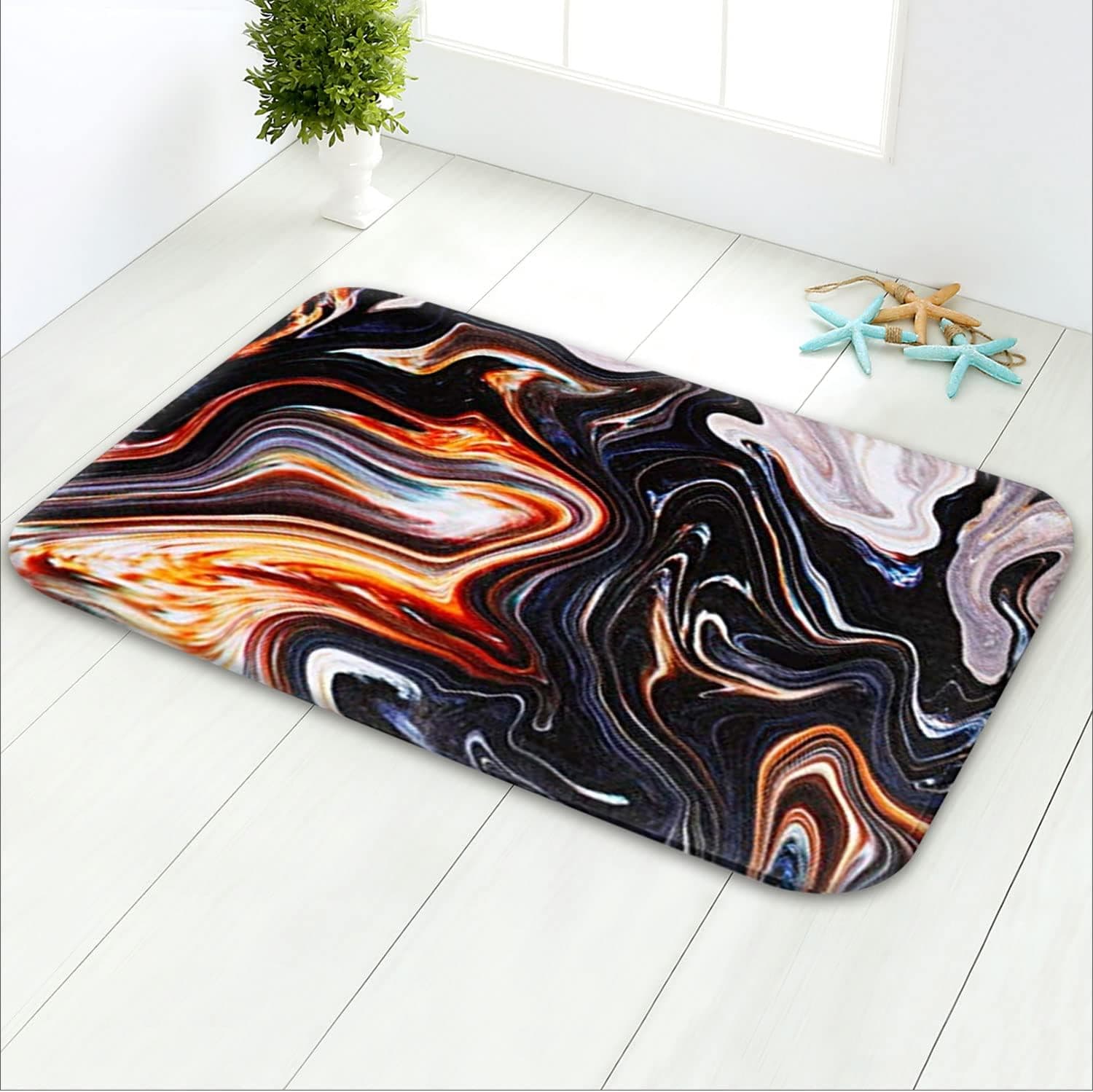 LIVILAN Black Marble Bathroom Rug Mat, Black Gold Ink Soft Memory Foam Non Slip Bath Rug, Thick Shaggy Bathroom Floor Carpet, Absorbent Super Cozy Machine Washable, 16" X 24"