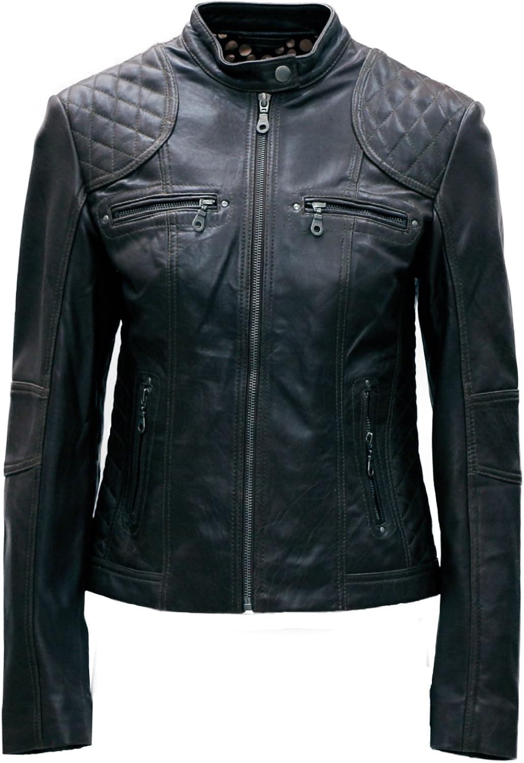 Pelle D'annata Ladies Real Leather Black Brown Biker Jacket Size 8 to 18