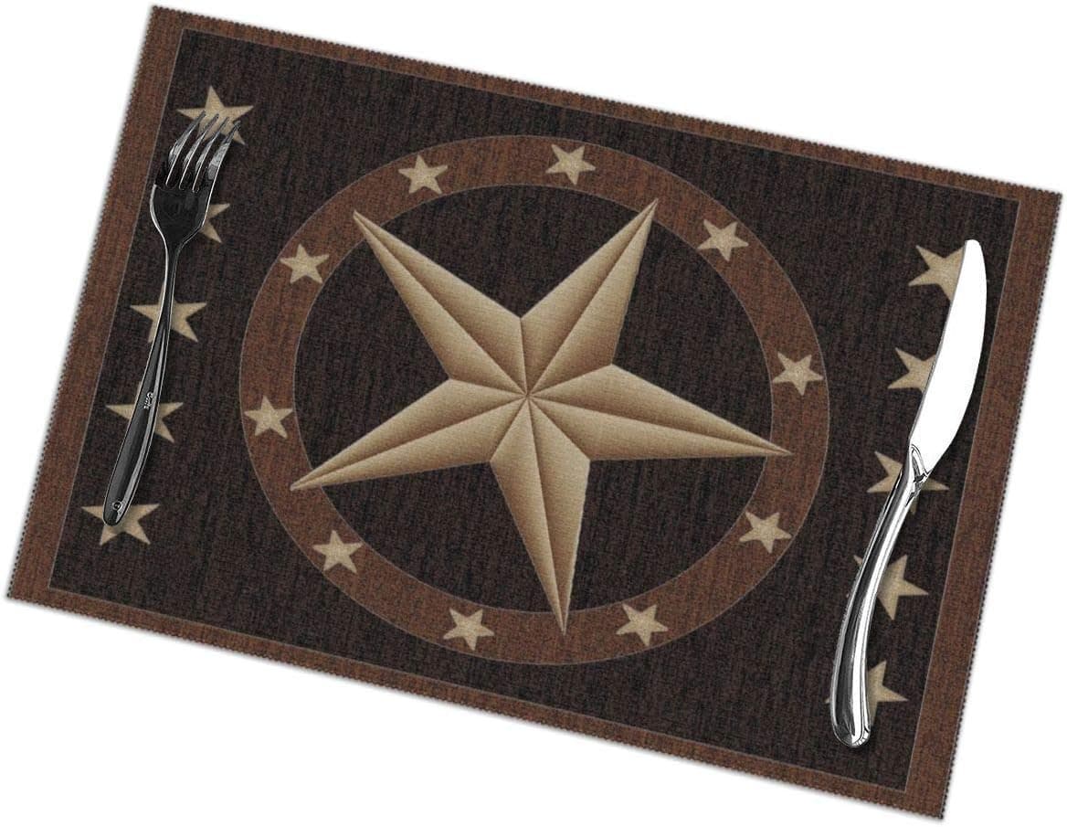 Western Texas Star Placemats Heat-Resistant Anti-Skid Washable for Kitchen Dining Table Place Mats Decoration Set of 6