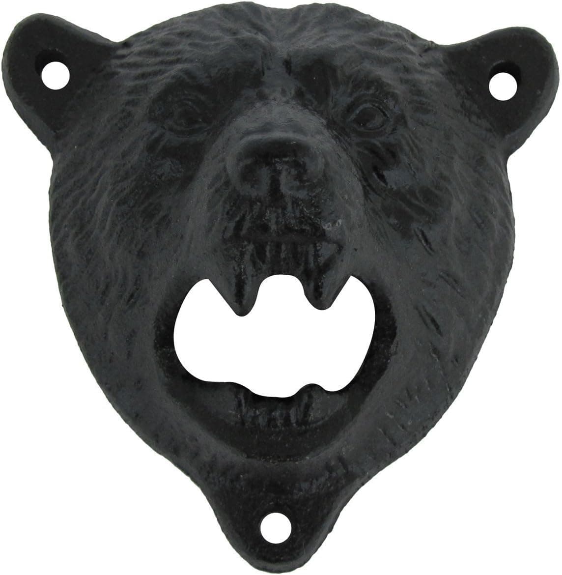 Cast Iron Wall Mount Grizzly Bear Teeth Bite Bottle Opener (Black)
