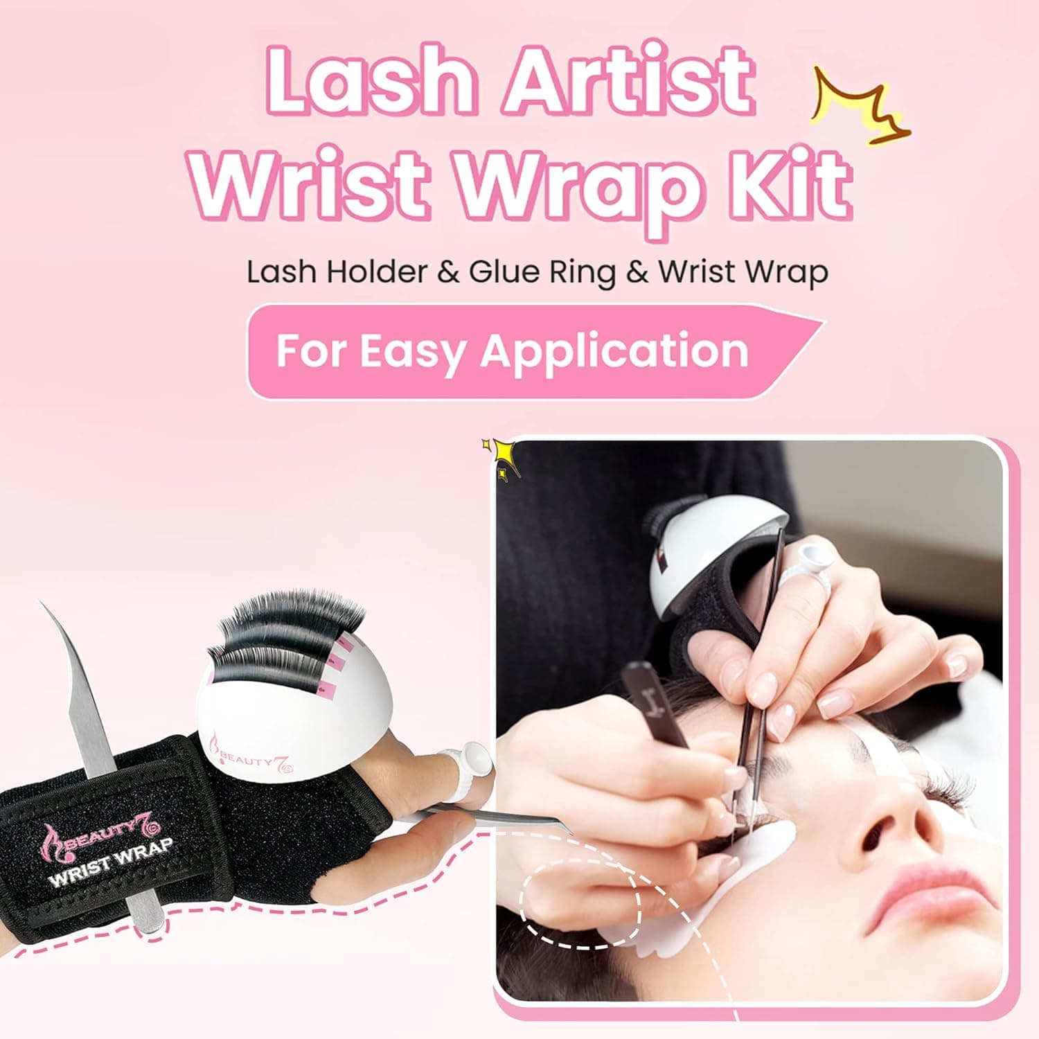 Beauty7 Large Volume Eyelash Extension Hemisphere Dome Holder Stand Base With Upgraded Hand Wrist Tool Strip Wrap Pallet Glue Ring Kit For False Lashes Eye Lash