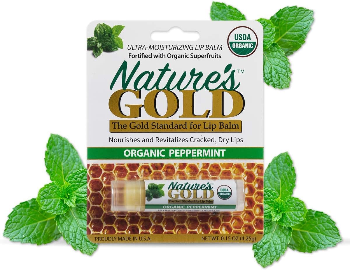 Nature's Gold USDA Certified Organic Super-Healing Lip Balm Value Pack of 3. Amazing Peppermint Flavor with Cocoa Butter & Shea Butter. Fast Relief for Cracked, Dry and Chapped Lips!