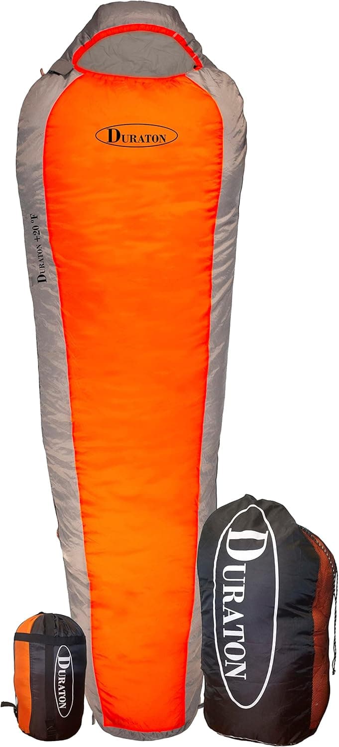 Duraton Mummy Sleeping Bag 20 Degree Weather, Lightweight with Compression Sack for Camping or Backpacking, Warm for Both Adults and Kids