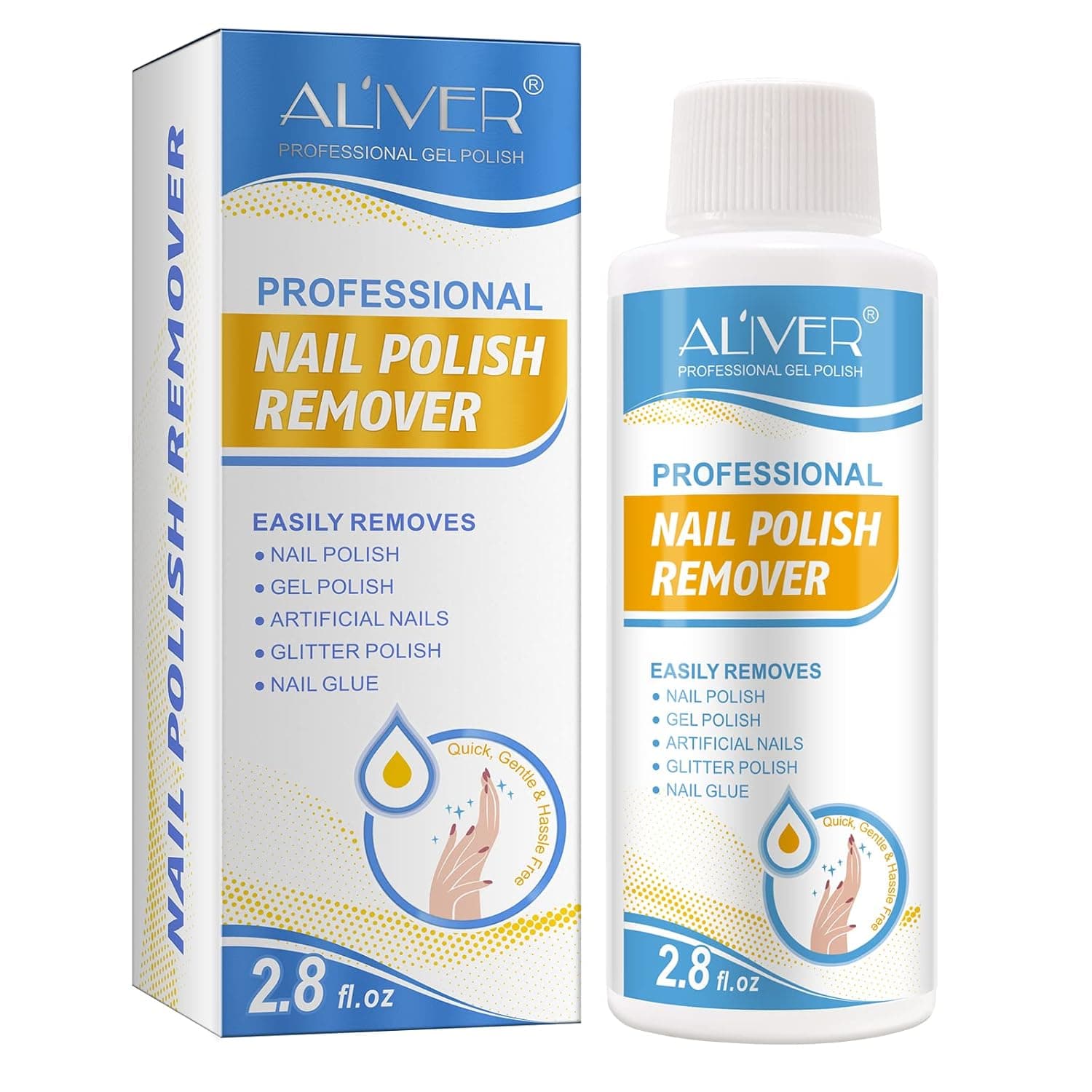 Nail Polish Remover, 100% Professional Pure Acetone Ultra -Powerful Gel Polish Remover for Natural, Gel, Acrylic, Shellac Nails and Dark Colored Paints (2.8 FL.OZ.)