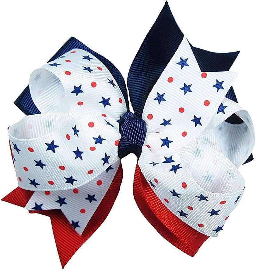ColorBeBe - Patriotic Grosgrain Hair Bow Clip, Barrette (JC-010A)