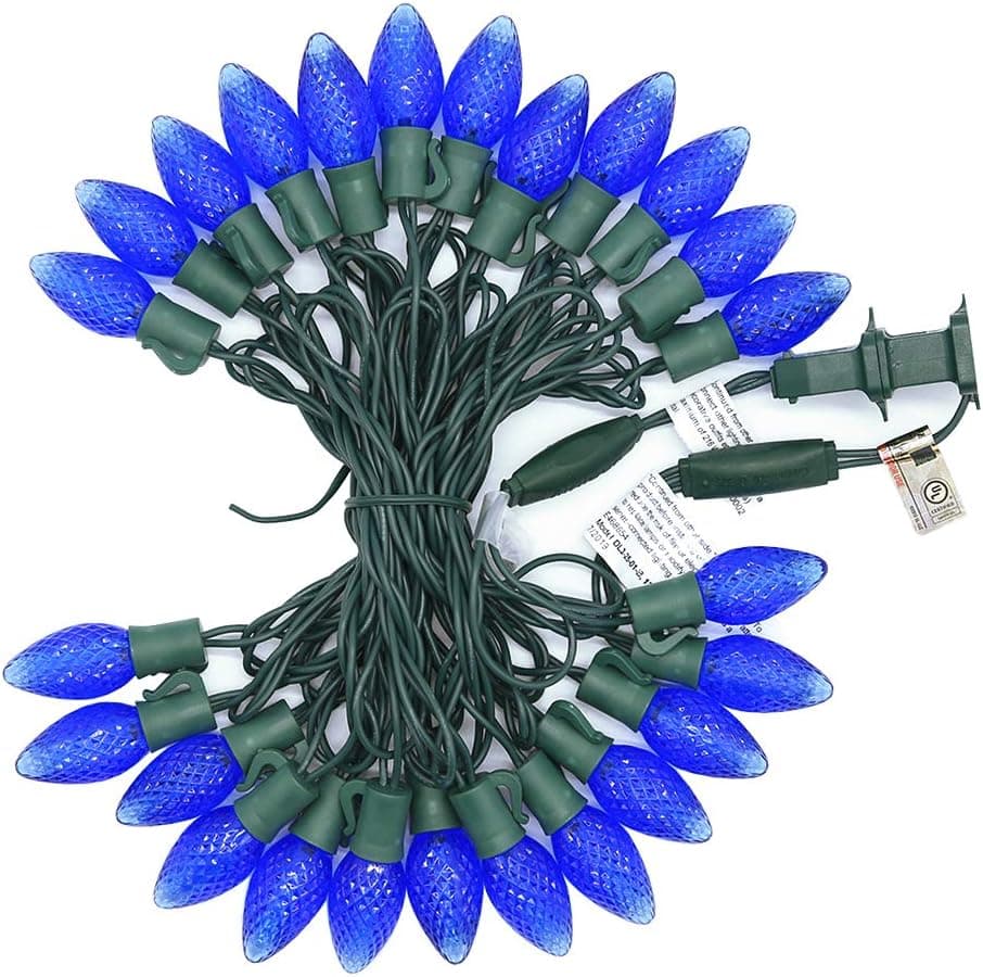 UZEXON Colored 13Ft 25 LEDs C7 Smooth Outdoor Christmas Lights Blue,Home Patio Garden String Lights,Party Wedding Mood Lighting