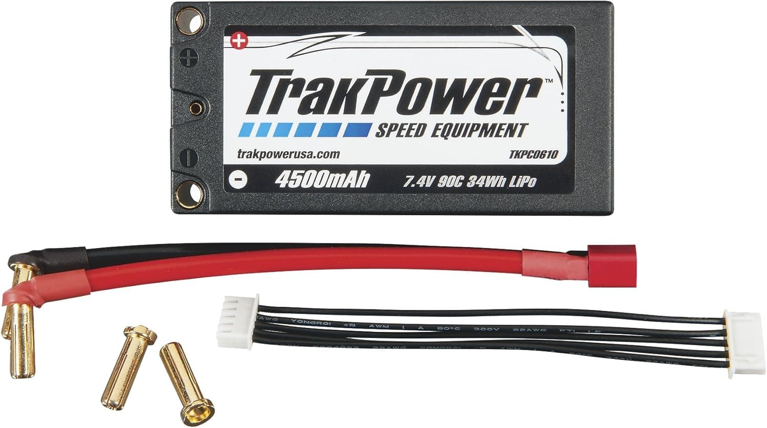 Trakpower LiPo 2S 7.4V 4500mAh 90C Hard Case Battery, 5mm/Short