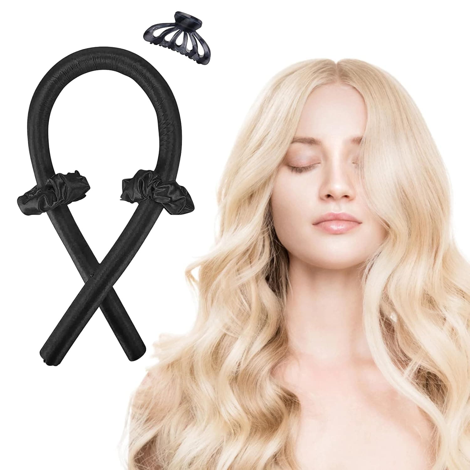 Heatless Hair Curlers Headband- Women Heatless Curling Rod Headband- Sleeping Curls Silk Ribbon Foam Hair Rollers- DIY Hair Styling Tools Kit for Soft Headband Hair Curlers (Black)
