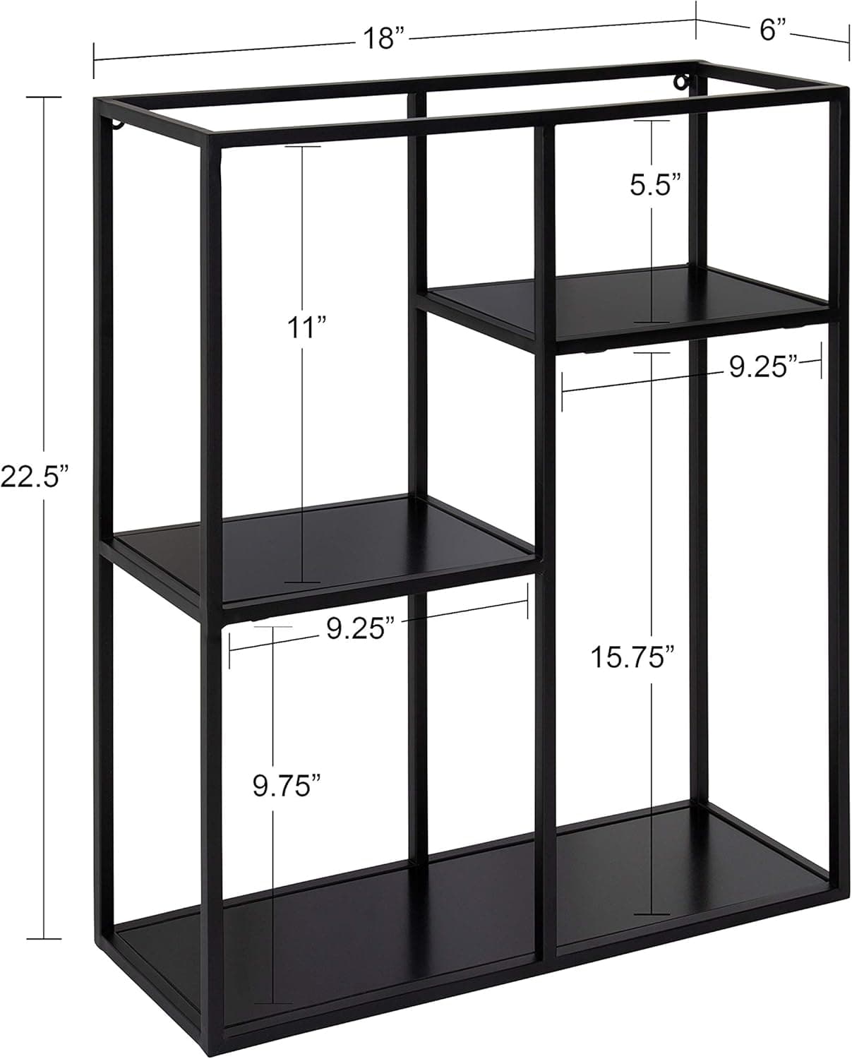 Kate and Laurel Ulna Floating Wall Shelf, 22" x 18" x 6", Black, Modern Architecture Inspired Wall Decor and Storage