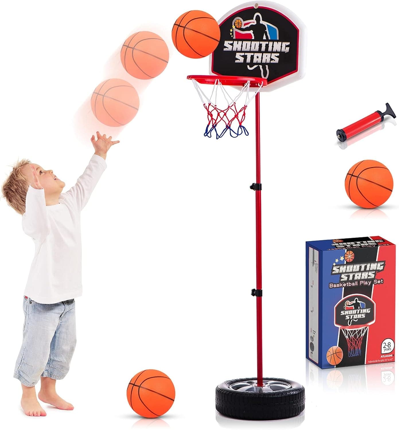 Toddler Basketball Hoop Stand Adjustable Height 2.5 - 4 ft - Mini Indoor Basketball Goal Toy with Ball & Pump for Baby Kids Boys Girls Outdoor Play Sport for Age 2 3 4 5 Years Old, Mini Basketball Toy