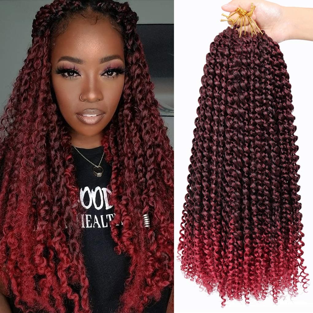 7 packs Passion Twist Crochet Hair 16 Inch Bohemian Curly Braids Water Wave Hair for Passion Twist Braiding Hair 22 Strands/pack Synthetic Fiber Hair Extensions (#1B/bug)