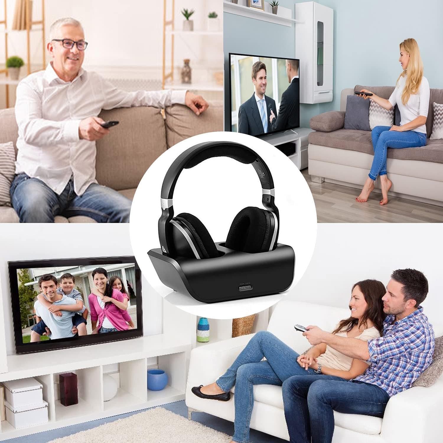 ANSTEN Wireless Headphones for Smart TV with Optical, Over-Ear Headsets with 2.4GHz Transmitter/Charging Station, No Audio Delay, 100 Work Rang, 20 Hrs Playtime, for TV Pc Mobile