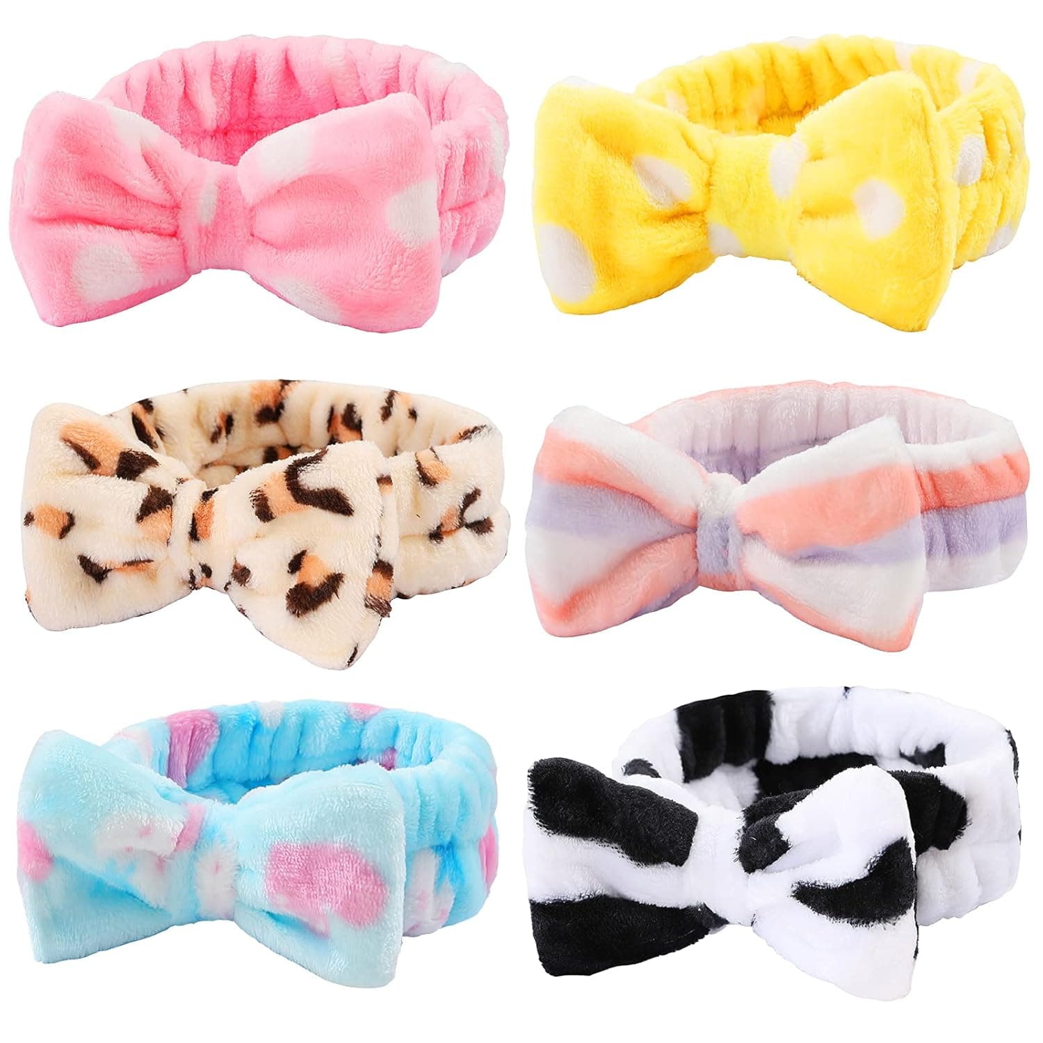 6 Pack Spa Headband Makeup Headband, Facial Headband for Washing Face, Coral Fleece Face Wash Headband Cosmetic Headband, Bow Headbands Terry Cloth Headbands for Women Girls (headbands 1)